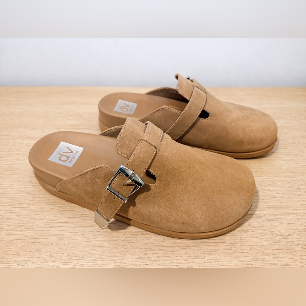 Dolce Vita Tan Mule Clogs Size 8 Buckle Strap Slip On Neutral Minimalist